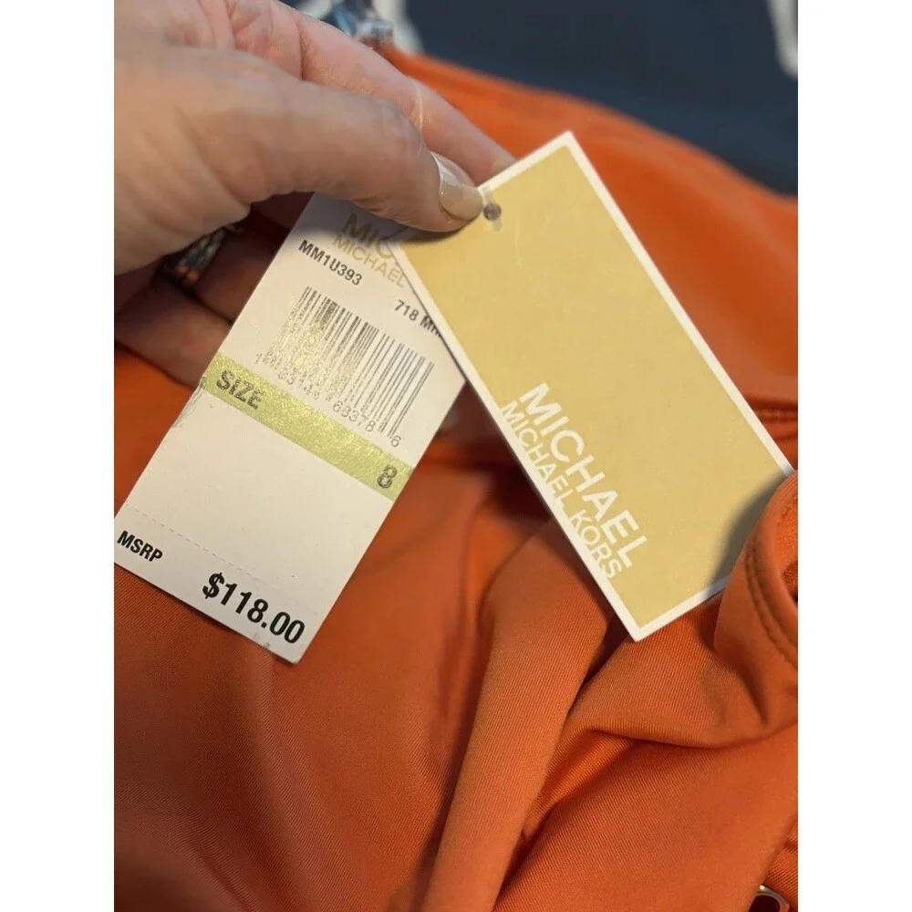 NEW Michael Kors Swimsuit Women Sz 8 Monokini grommet One Shoulder Orange $118